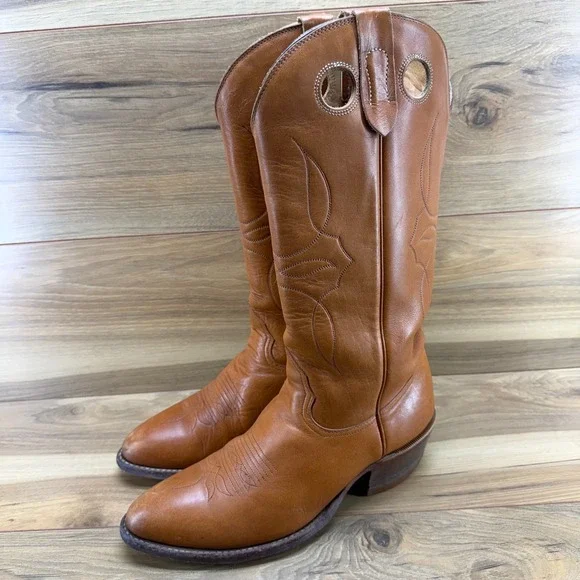ALBERTA BOOT CO. Western Mens 10.5 Cognac Vintage Tall Cowboy Boots